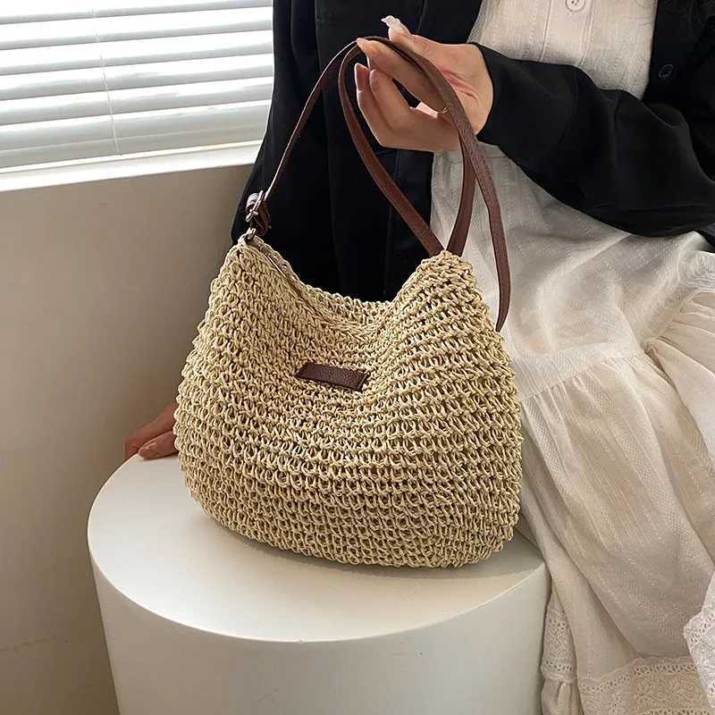 Leisure Crossbody Straw Bag - Simple Handbag Straw Bag for Weaving - Beach Vacation Bag - Sandbag Bag for Women - Versatile Bag XJ250604