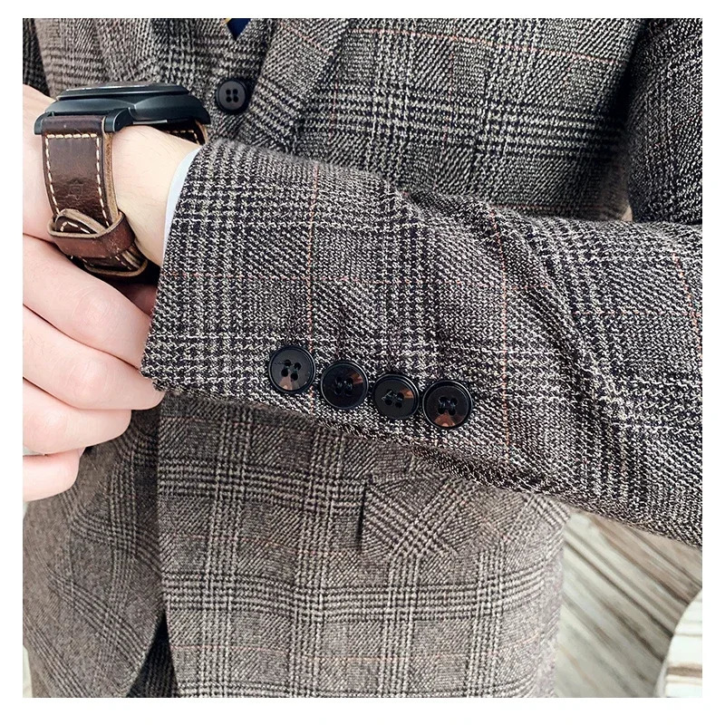 Blazer Pants Highend Formal Business Plaid Mens Suit Groom Wedding Dress Solid Color Stage Performance Tuxedo S7XL 250604Z