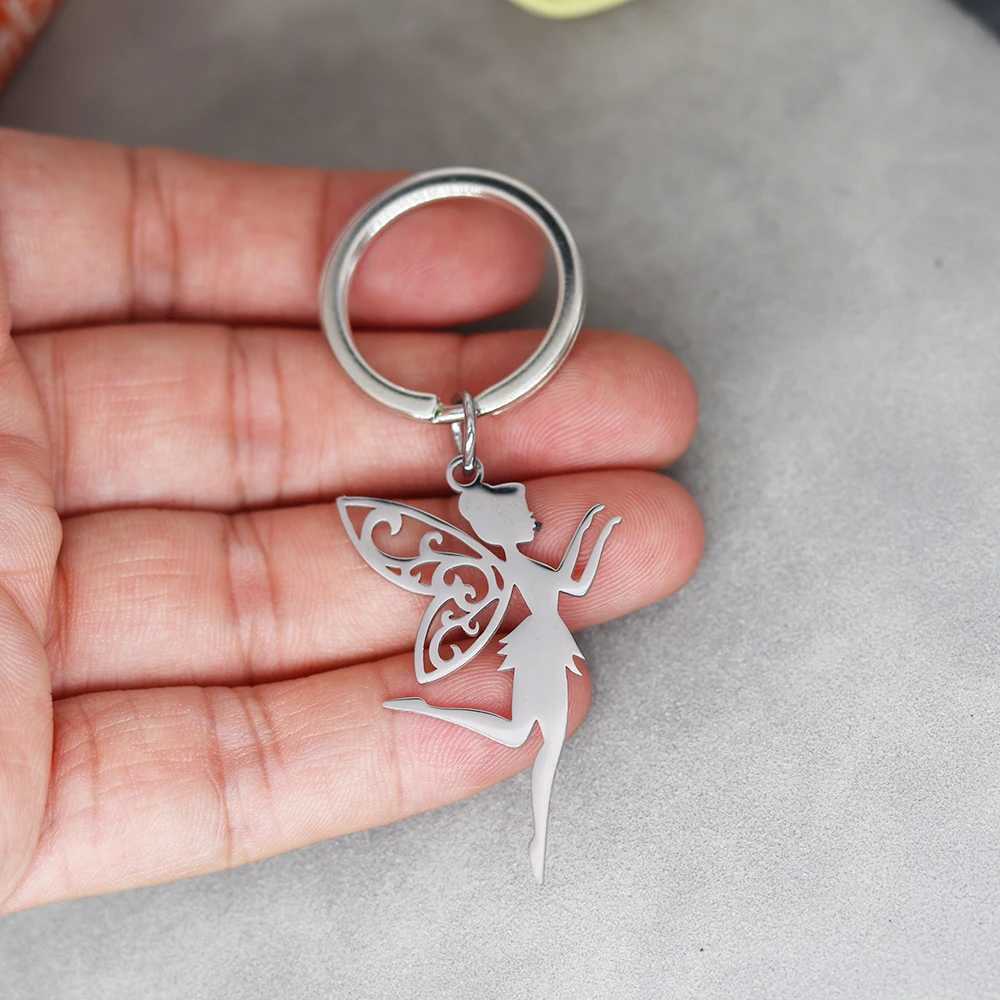 Vintage Elf Fairy Keychain for Women Stainless Steel Cute Angel Wings Pendant Key Ring Girl Gifts Jewelry Decor Bag Accessories W250604