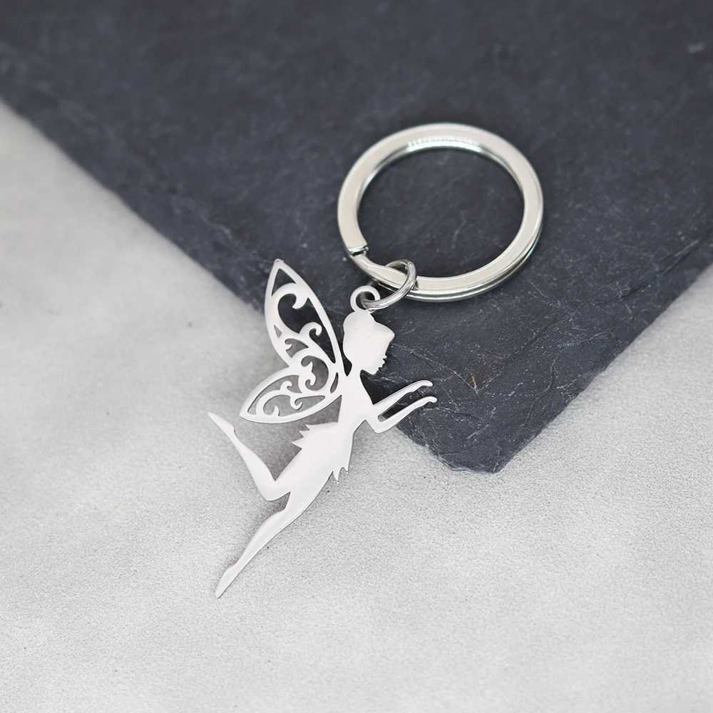 Vintage Elf Fairy Keychain for Women Stainless Steel Cute Angel Wings Pendant Key Ring Girl Gifts Jewelry Decor Bag Accessories W250604