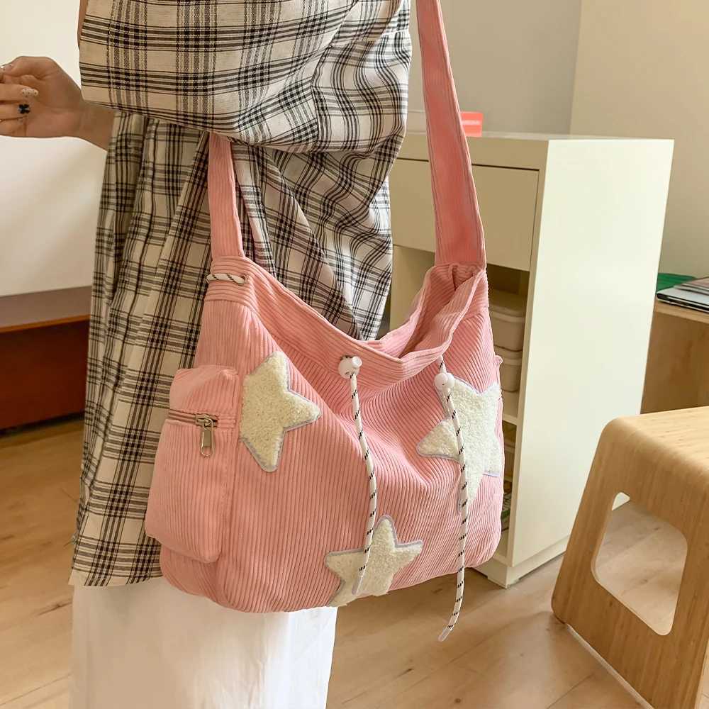 Large Capacity Corduroy Bag Womens Single Shoulder Casual Five Pointed Star Crossbody Bag Versatile Tote Bag XJ250604