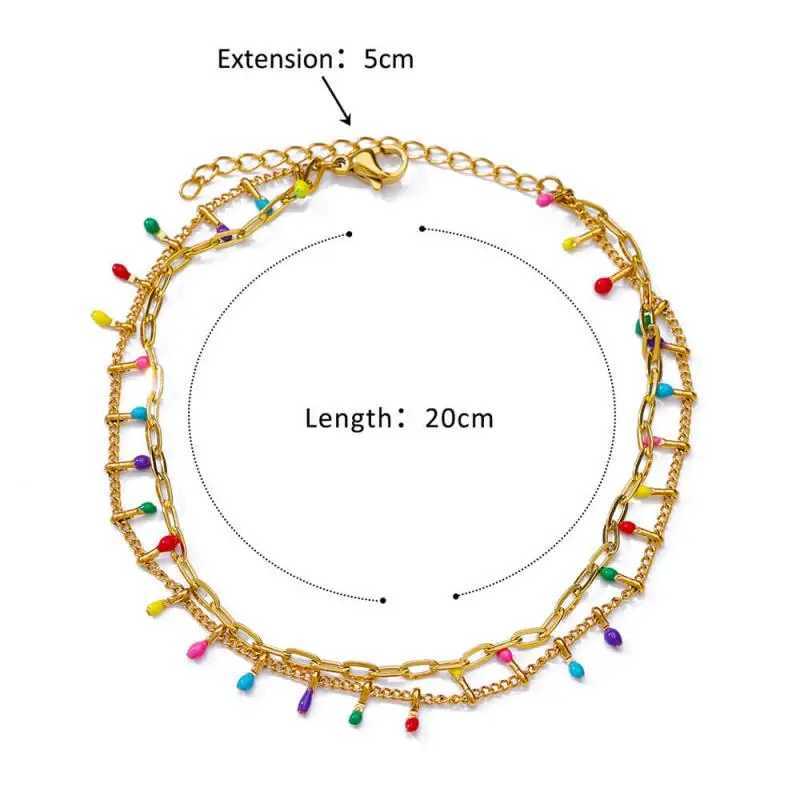 Anklets for Women Summer Beach Accessories Boho Colorful Stainless Steel Two Layer Chain Anklet Leg Bracelets Fashion Jewelry W250604