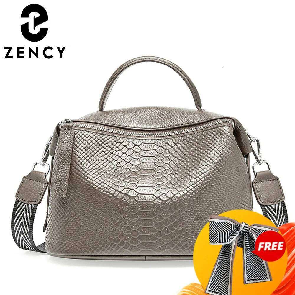 Zency Crocodile Pattern Women Tote Handbag Made Of Genuine Leather Daily Casual Crossbody Shoulder Bag For Lady Black Grey