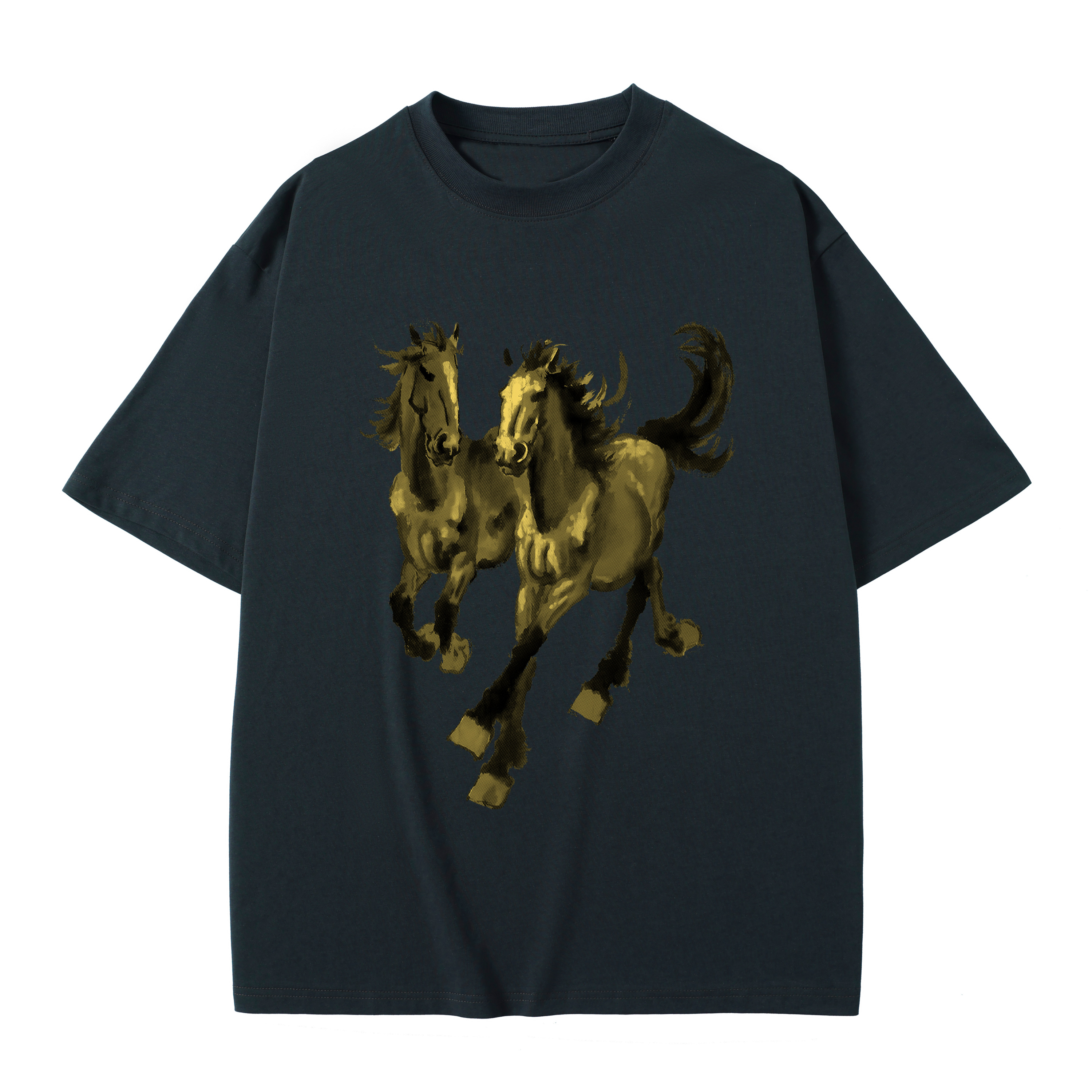 T-shirt men's top designer cotton T-shirt Silver the golden Steeds short sleeved clothing high-quality fashionable T-shirt BROADTRUE