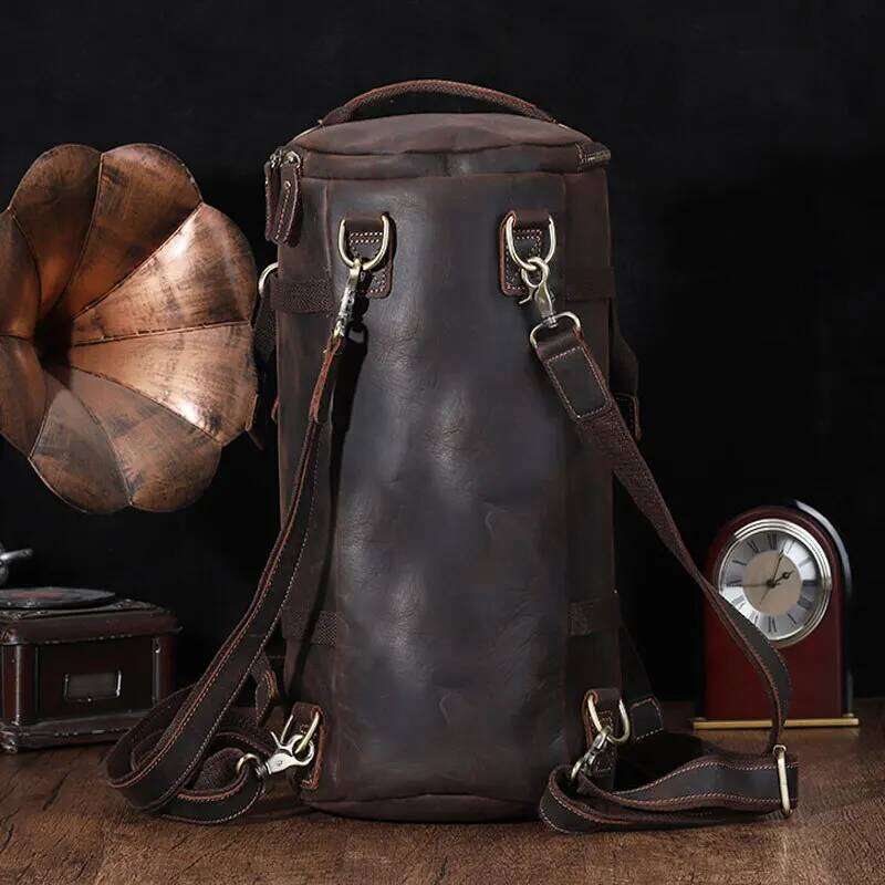 Luufan Unique Design Backpack For Men Vintage Crazy Horse Leather Bucket Daypack Large Travel Bag Male Backpacks