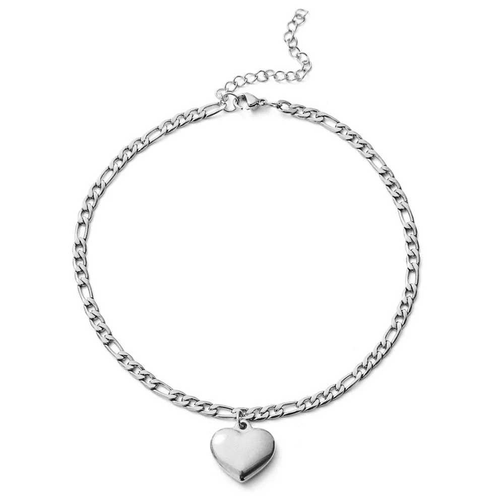 Beach Heart Charm Anklet For Women Gold Silver Color Stainless Steel Figaro Chain Ankle Bracelet On the Leg Foot Jewelry W250604