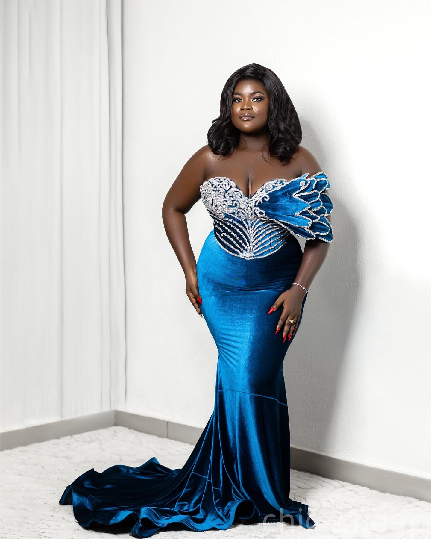 Mermaid Blue Prom Dresses 2025 Lace Crystals Velvet Appliques Evening Formal Party Second Birthday Engagement Gowns Plus Size Dress For Special Occasi