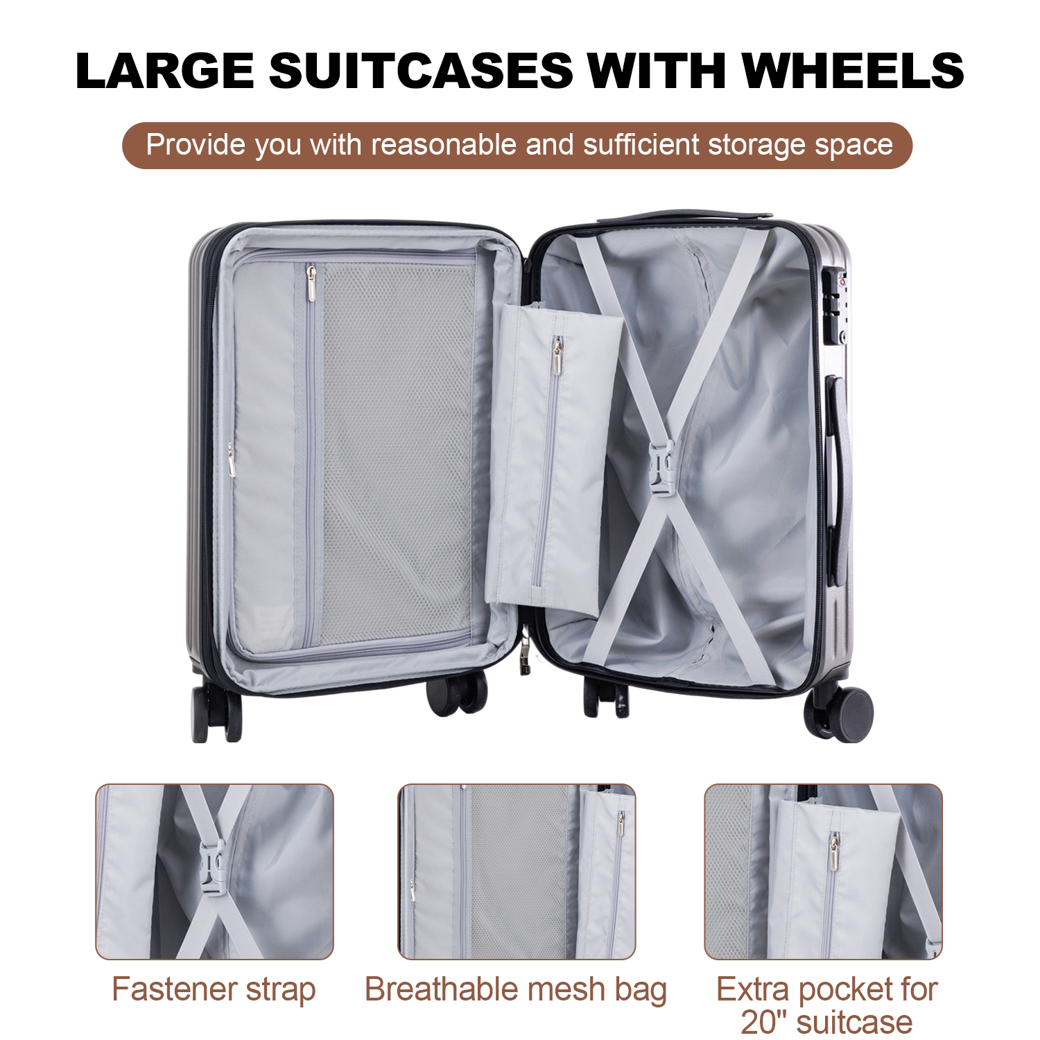 Expandable Carry - On ABS Luggage Sets with TSA Lock for Personal Travel and Business Trips, Set of 5