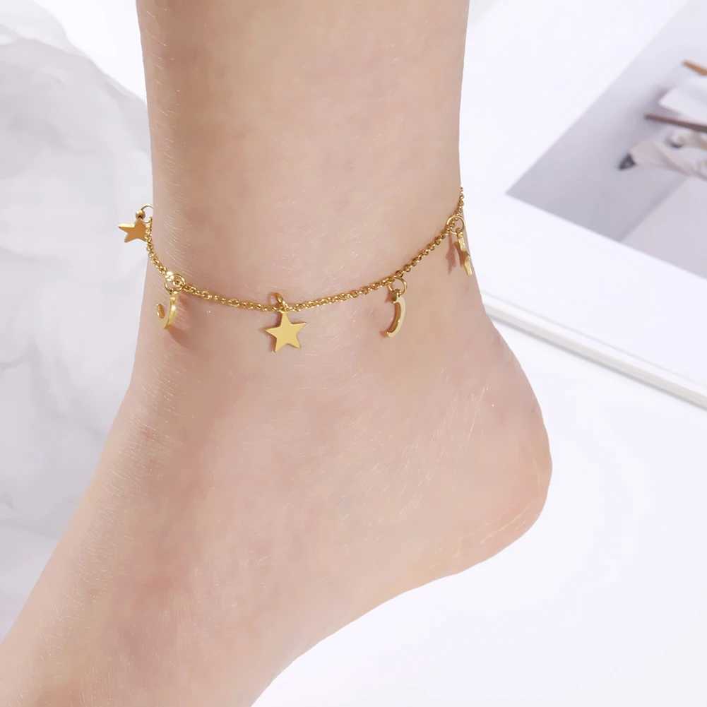 Teamer Classic Star Moon Anklet Stainless Steel Ankle Jewelry for Women Girls Summer Outdoor Beach Lightweight Accessories No Rust W250604