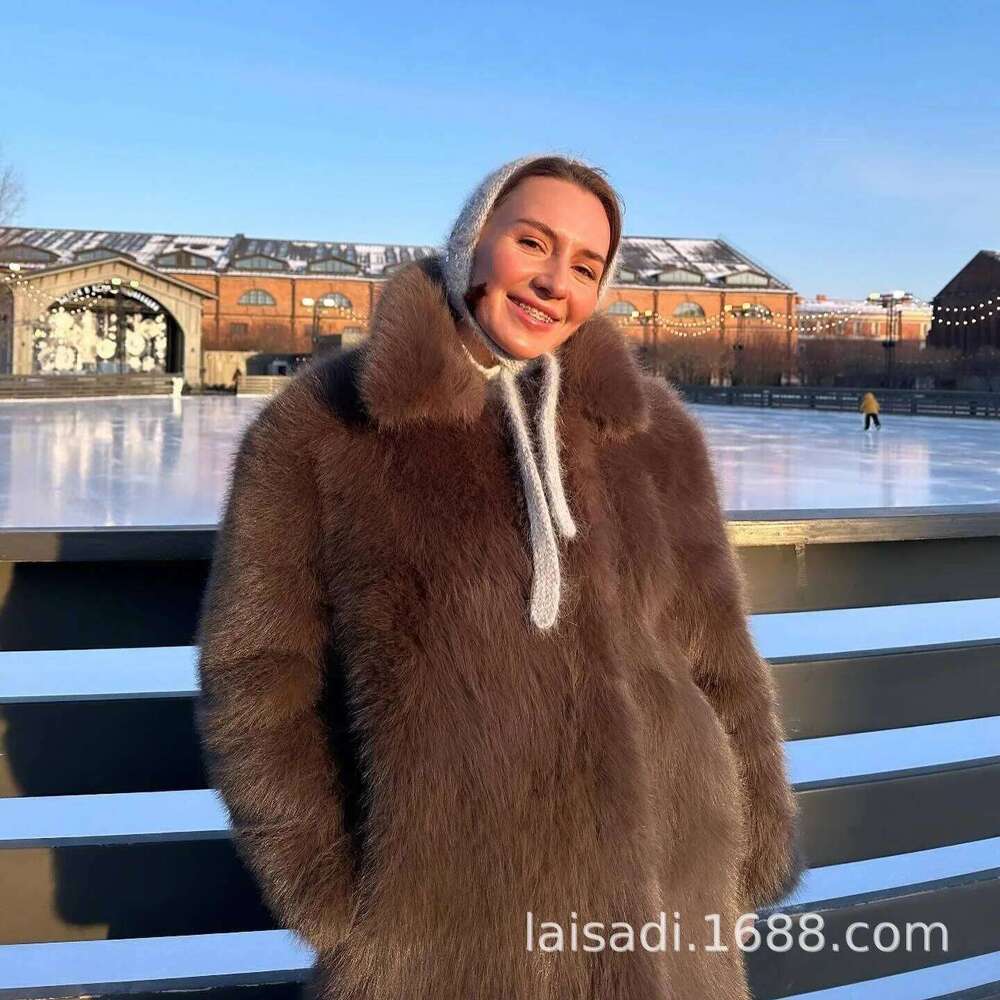 Women Winter Faux Mink Bomber Jacket Yellow Fox Fur Turn Down Collar Suit Coat Flocking Cardigan Plush Tops Fluffy Abrigos