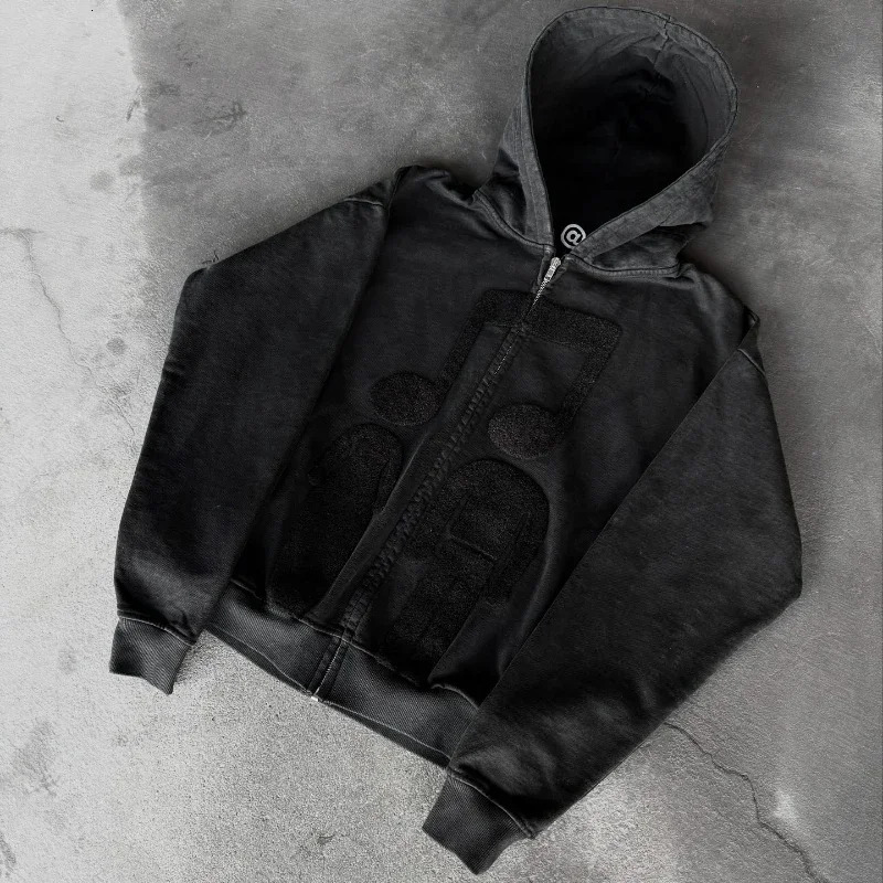 Music Connects Us Oversized Retro Zipper Hoodie Men Y2K American Trend Harajuku Hip Hop Goth Casual Joker Couple Street Wear 250529