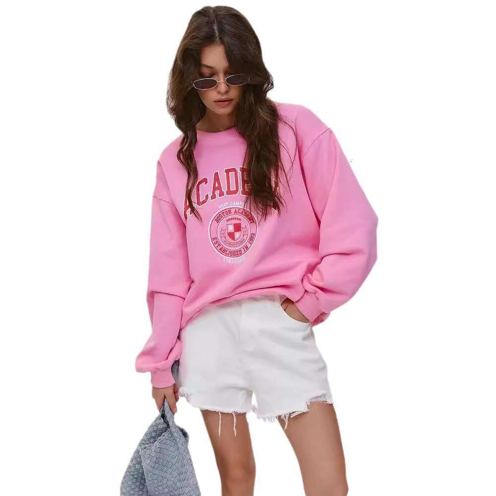 American West Coast Letter Print Crewneck Pullover Sweatshirt Trendy Dopamine Color Gradient Draped Long Sleeve Top For Women B5