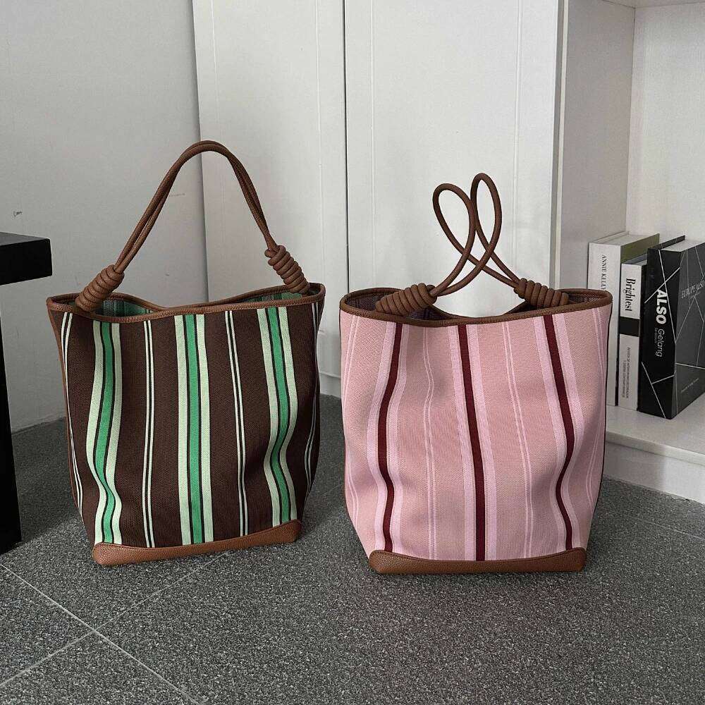 Motingsome 2025 Spring New Color Contrast Women Cotton Fabric Oversize Bags Minimalism Lady Daily Purse Big Tote