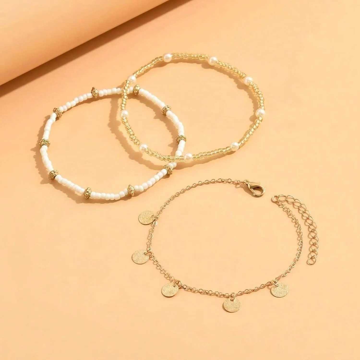 Gold Plated Boho Bead Adjustable Anklet Hawaiian Beach Seashell Pearl Foot Jewelry Gifts Shell Ankle Bracelet Set for Women W250604