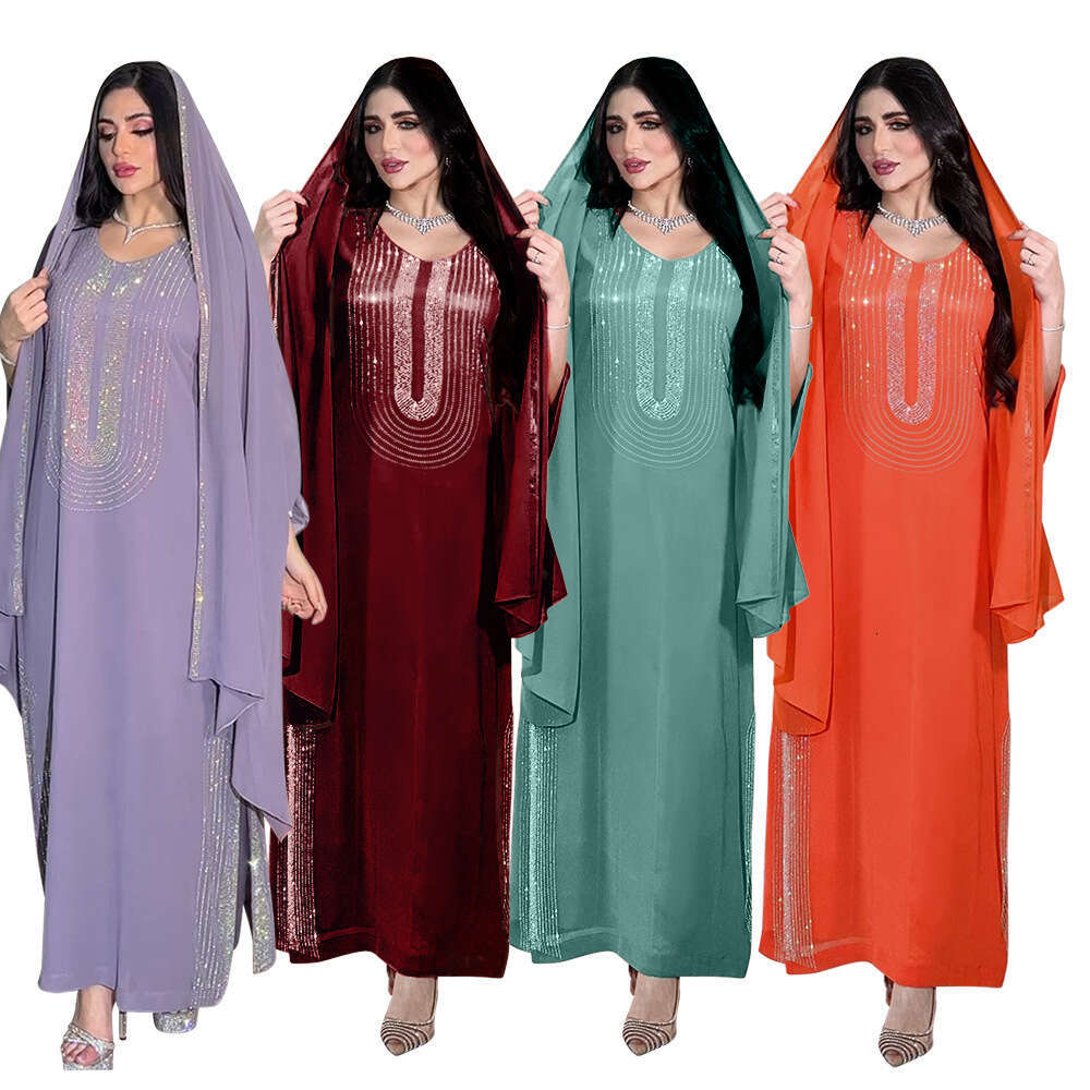 Because0195 Muslim Ethnic Clothing Fashion Rhinestone Robe Saudi Party Dress B5