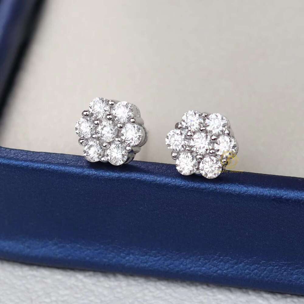 DHcollections 8MM Flower Cluster VVS Moissanite Stud Earrings Sterling Sier Gold Plating Dia Earring for Parties and Gifts