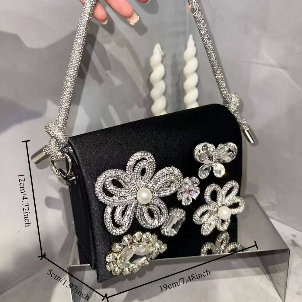 2025 Crystal-Studded Floral Square Box Clutch Women's Rhinestone Evening Bag For Weddings And Galas New Fashion Accessory