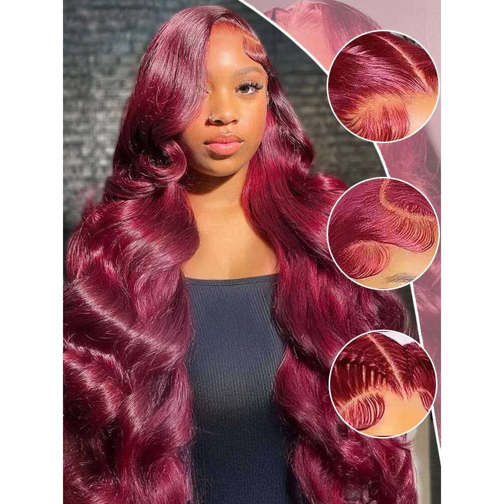 250 Density 99J Bury 13x6 Frontal Wigs Body Wave 30 40 Inch 13x4 HD Lace Front Wig Human Hair Red Wine Water Brazilian