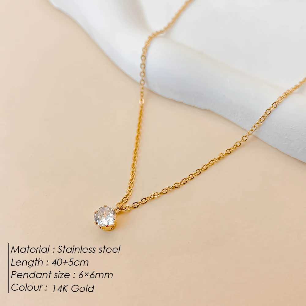 eManco Round Sparkling Zirconia Pendant Stainless Steel Gold Plated Charm Decoration Necklaces for Women Jewelry 48 Hour ShippingXJ250604