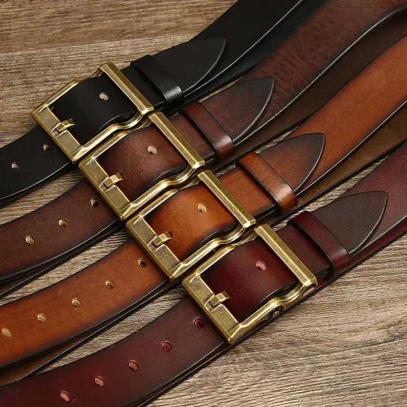 3.8CM Pure Cowhide High Quality Genuine Leather Belts for Men Strap Male Brass Buckle Fancy Vintage Jeans Cowboy Thicken Belts W250604