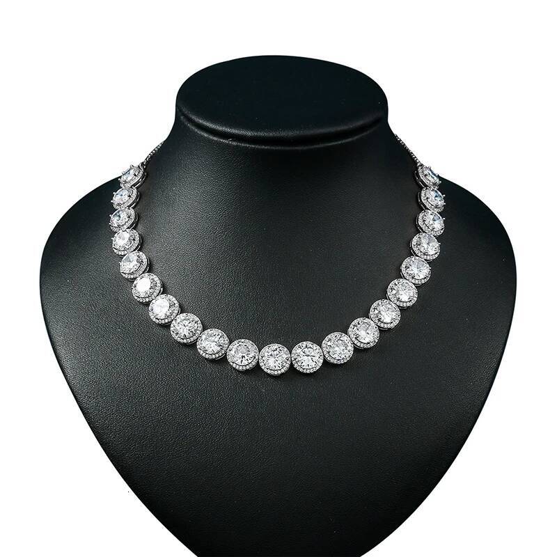 WEIMANJINGDIAN Brand New Arrival Stunning Large Halo Round Cut Cubic Zirconia CZ Crystal Tennis Choker Necklace Party Jewelry