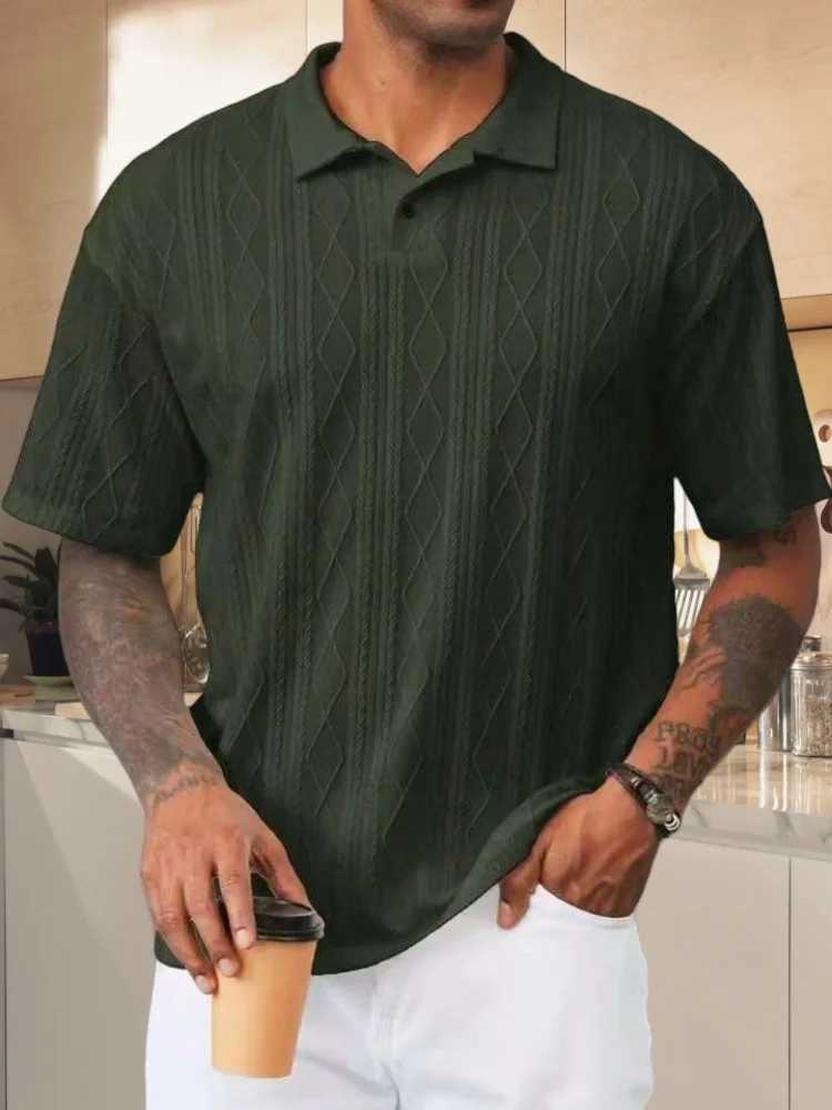 Mens 2025 retro loose texture knitted polo shirt with a lapel breathable high street casual fashion and comfortable short-sleeve T250604