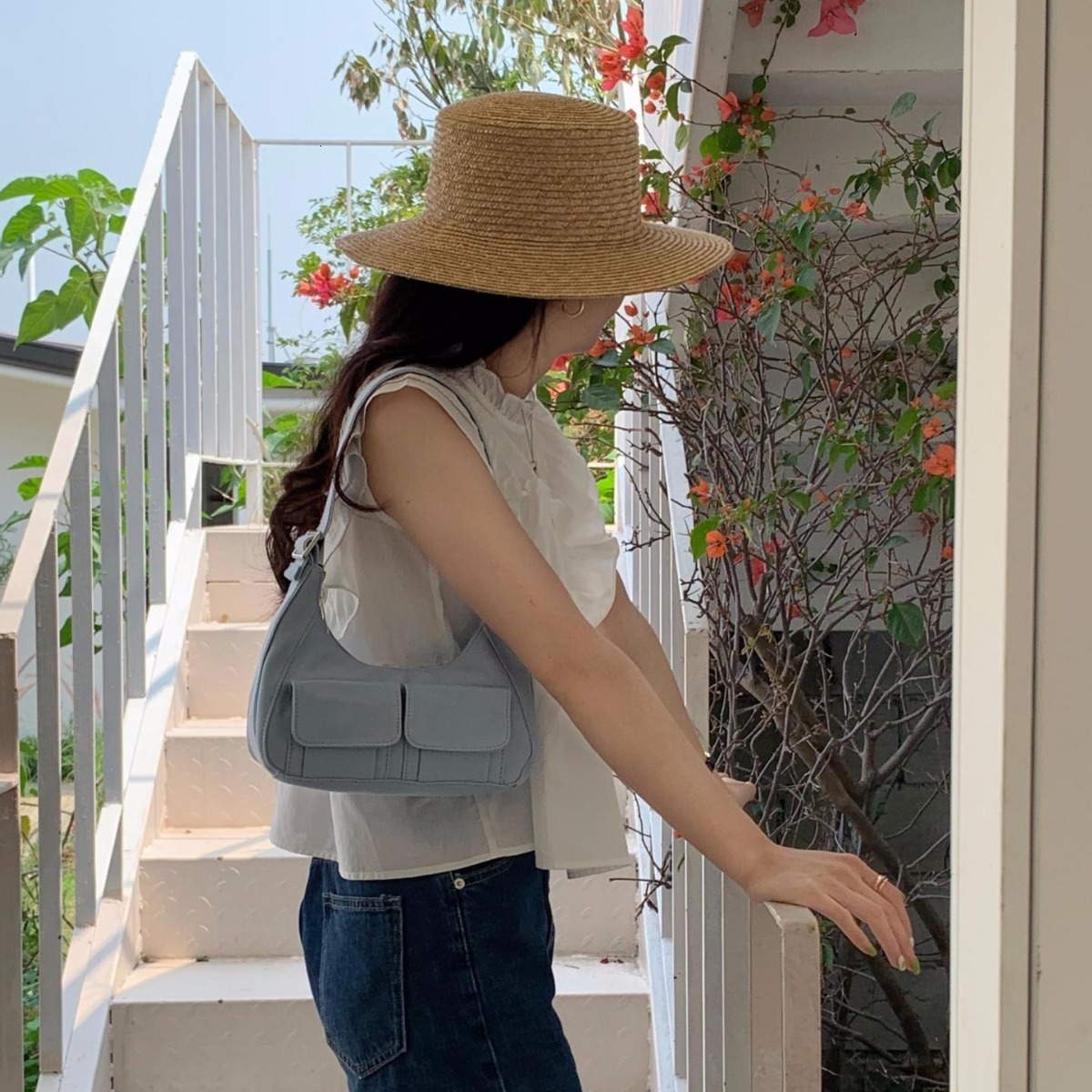 Spring/Summer New Korean Sweet Cool Pocket Canvas Bag Motorcycle Bag Handbag Underarm Women's Shoulder Bag Designer Crossbody Bag