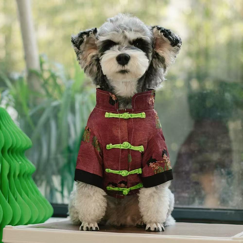 T00380 Chinese style dog Tang suit vest shirt pet cat clothes spring and summer schnauzer small and medium-sized dog clothes autumn and winter