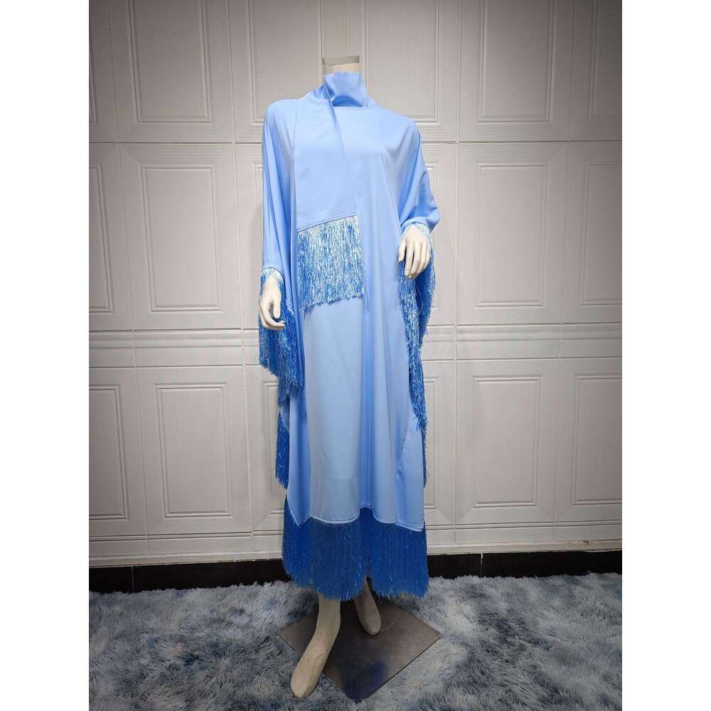 Mq061 Muslim Women Batwing Sleeve Tassel Kaftan High Fashion Dress Modest Party Gown B5