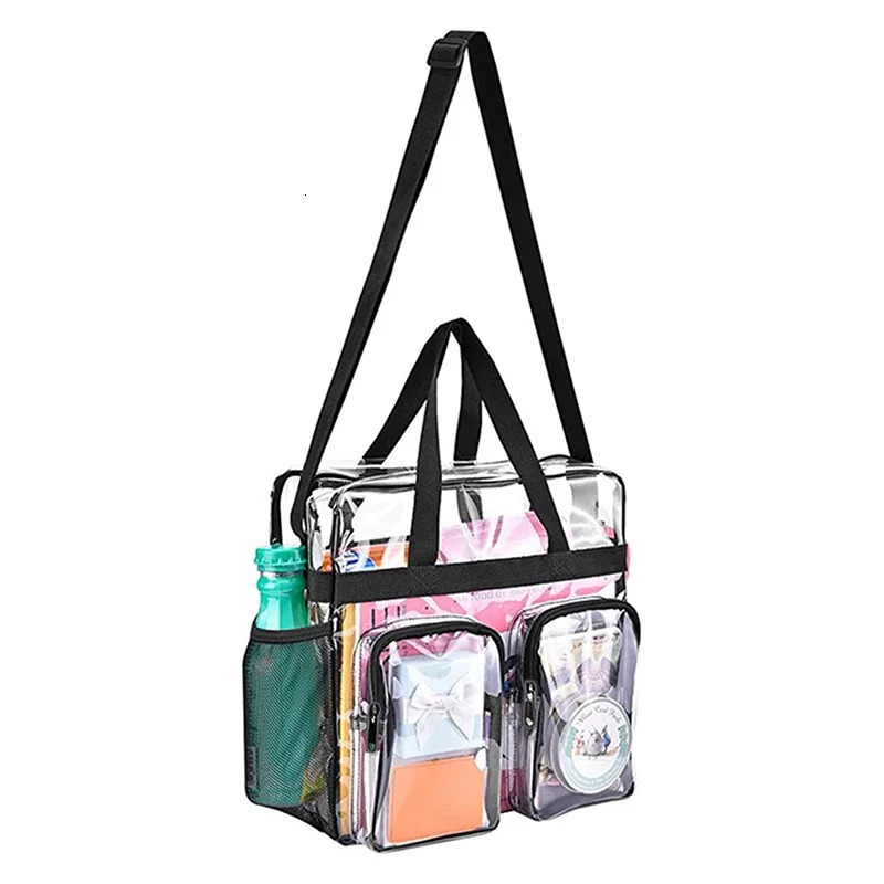 PVC Unisex Multi Pocket Casual Shoulder Bag Portable Large Capacity Transparent Waterproof Tote Bag 250603