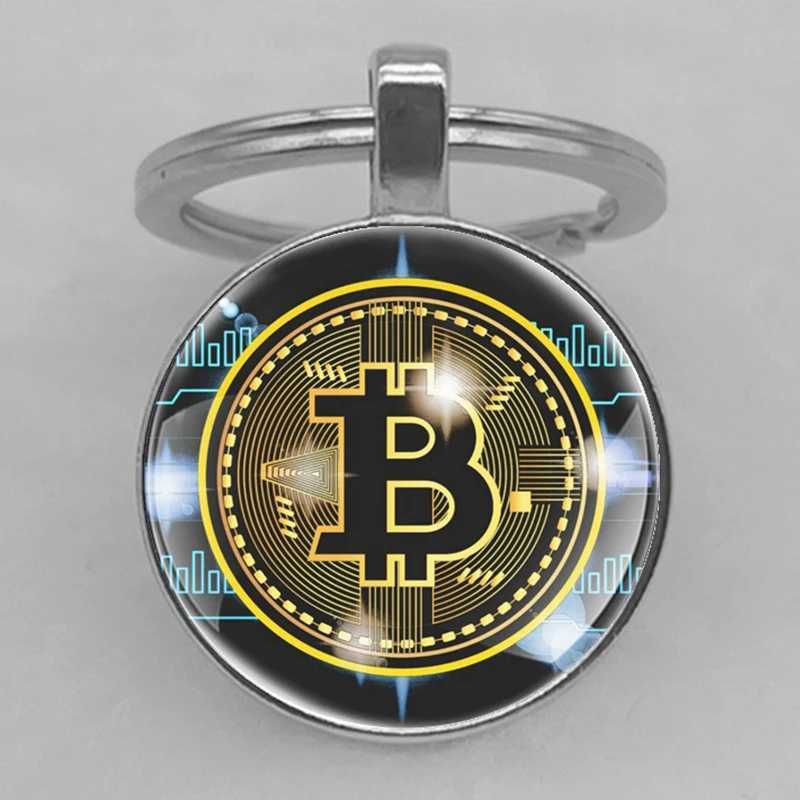 Fashion Bitcoin Design Glass Cabochon Metal Pendant Classic Mens Womens Keychain Keyring Jewelry Keychain Gift Memorial M250604