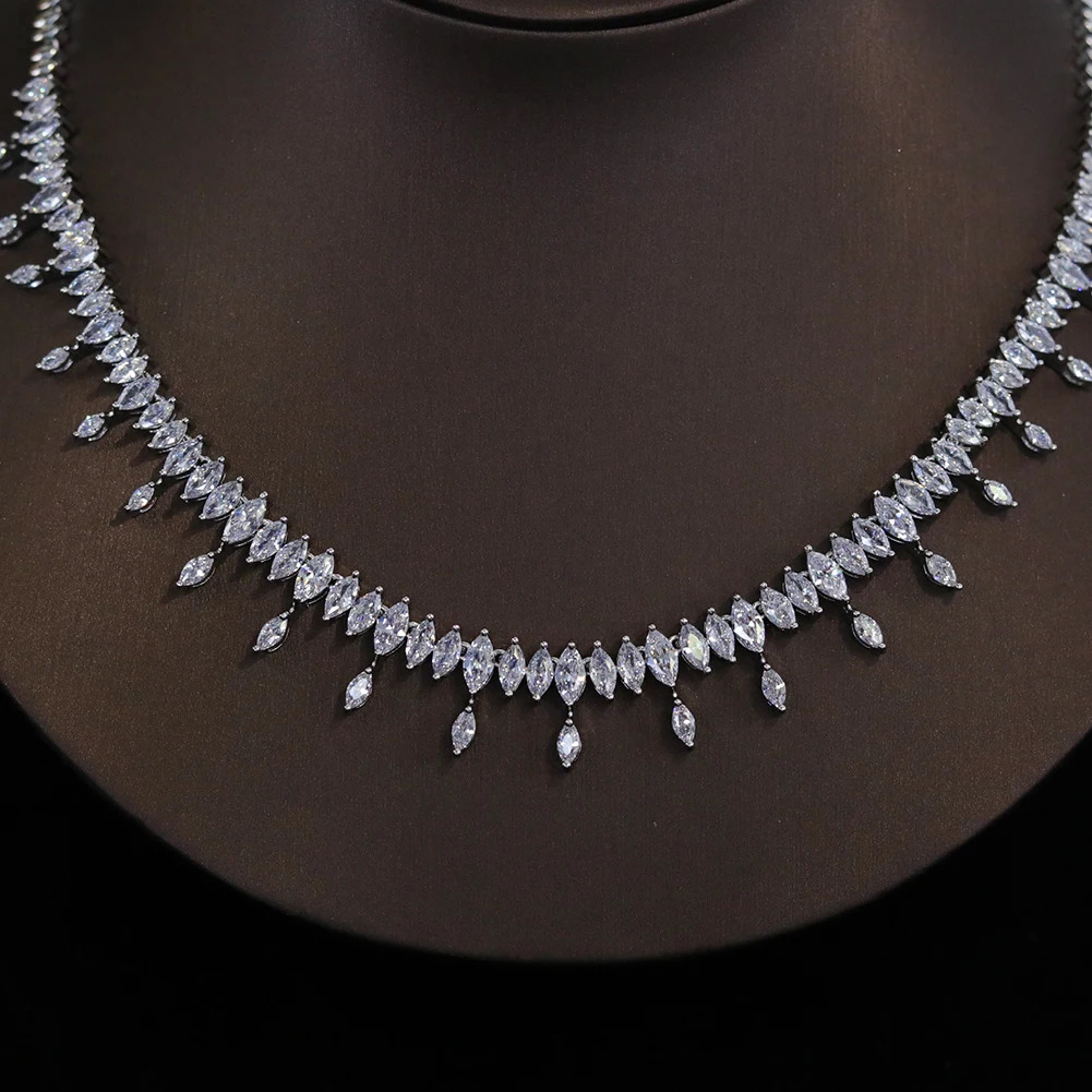 CZ Simple Earring Necklace For Women Elegant Bridal Wedding Jewelry Set Bridesmaid Dinner Party Accessories Gifts X0477 250530