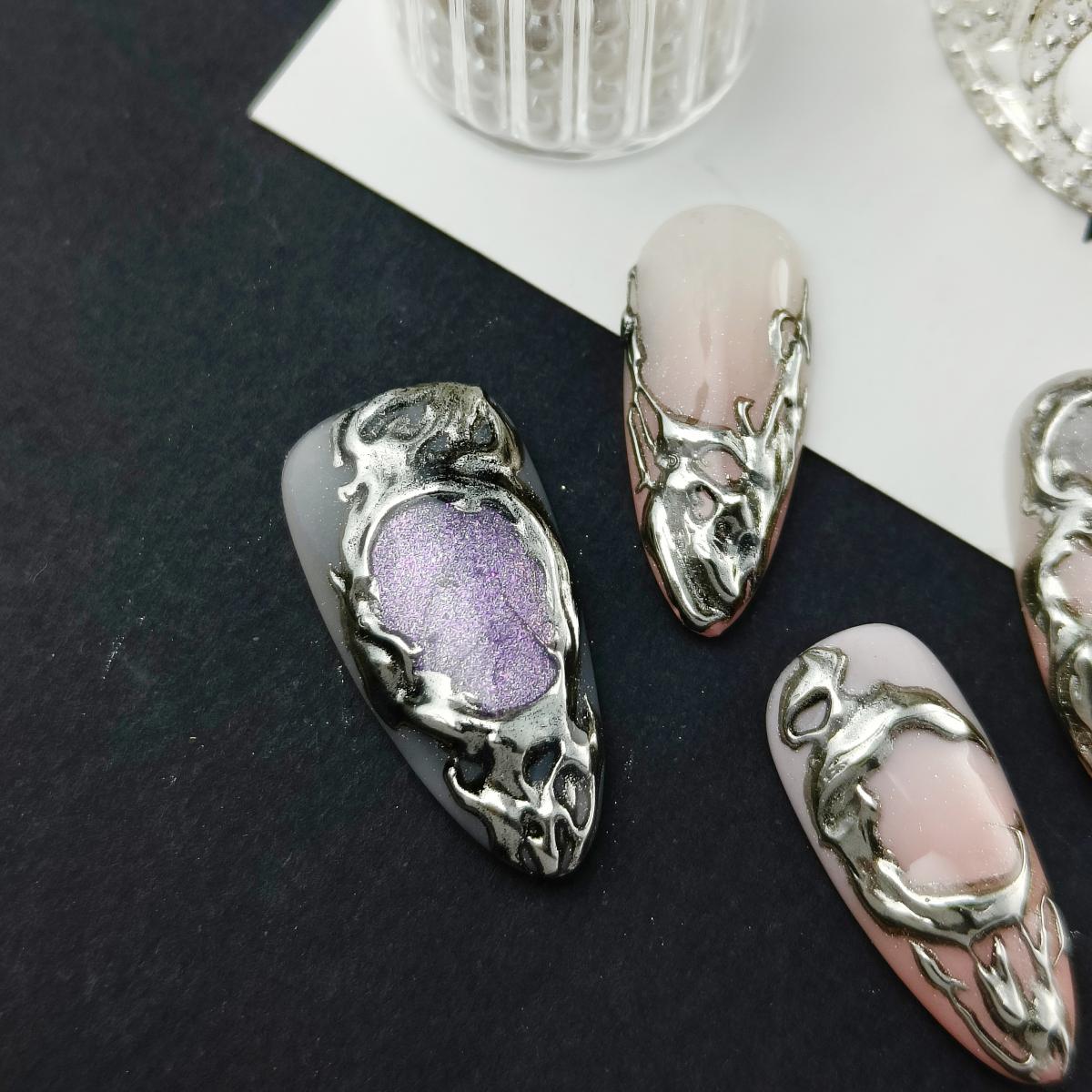 10pcs 3D Hand drawn Handmade Press-on nails Medium Almond Nails Abstract 3D Fake nails Bundle Finished nail stickers Free storage box jelly glue nail 