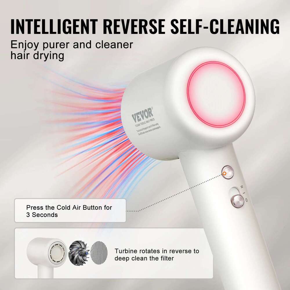 VEVOR High-Speed Hair Dryer Brushless Motor 200 Million Negative Ions Lightweight Hairdryer With Nozzle For Home Travel