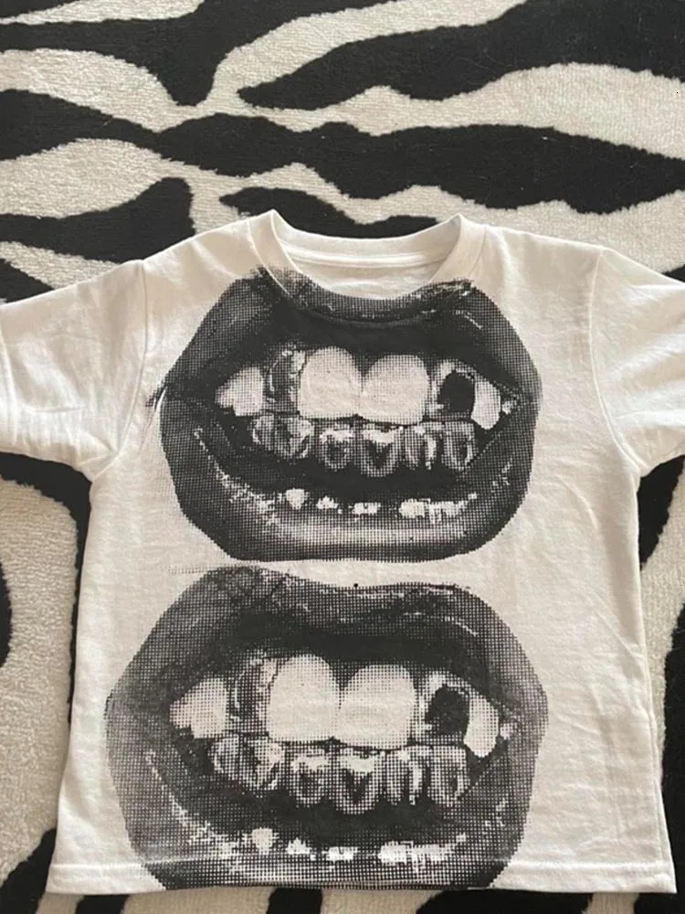Punk Y2K Baby Short Sleeve Top Gothic Street T-shirt Womens Leisure Basic T-shirt Womens Summer Top E Girls Gothic EMO 250603