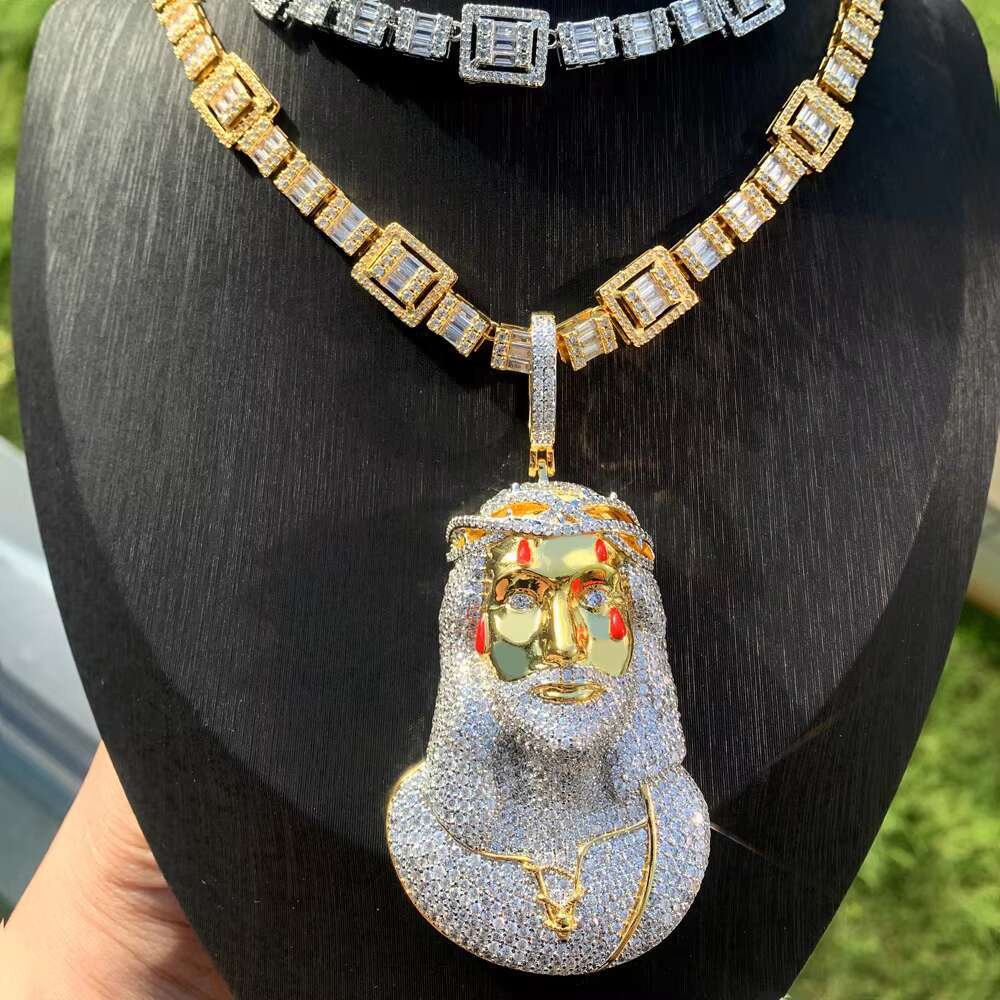 Hip Hop Lced Out Exaggerated Big Sculpture Pendant Necklace with Red Enamel Pendant for Men Charm Jewelry