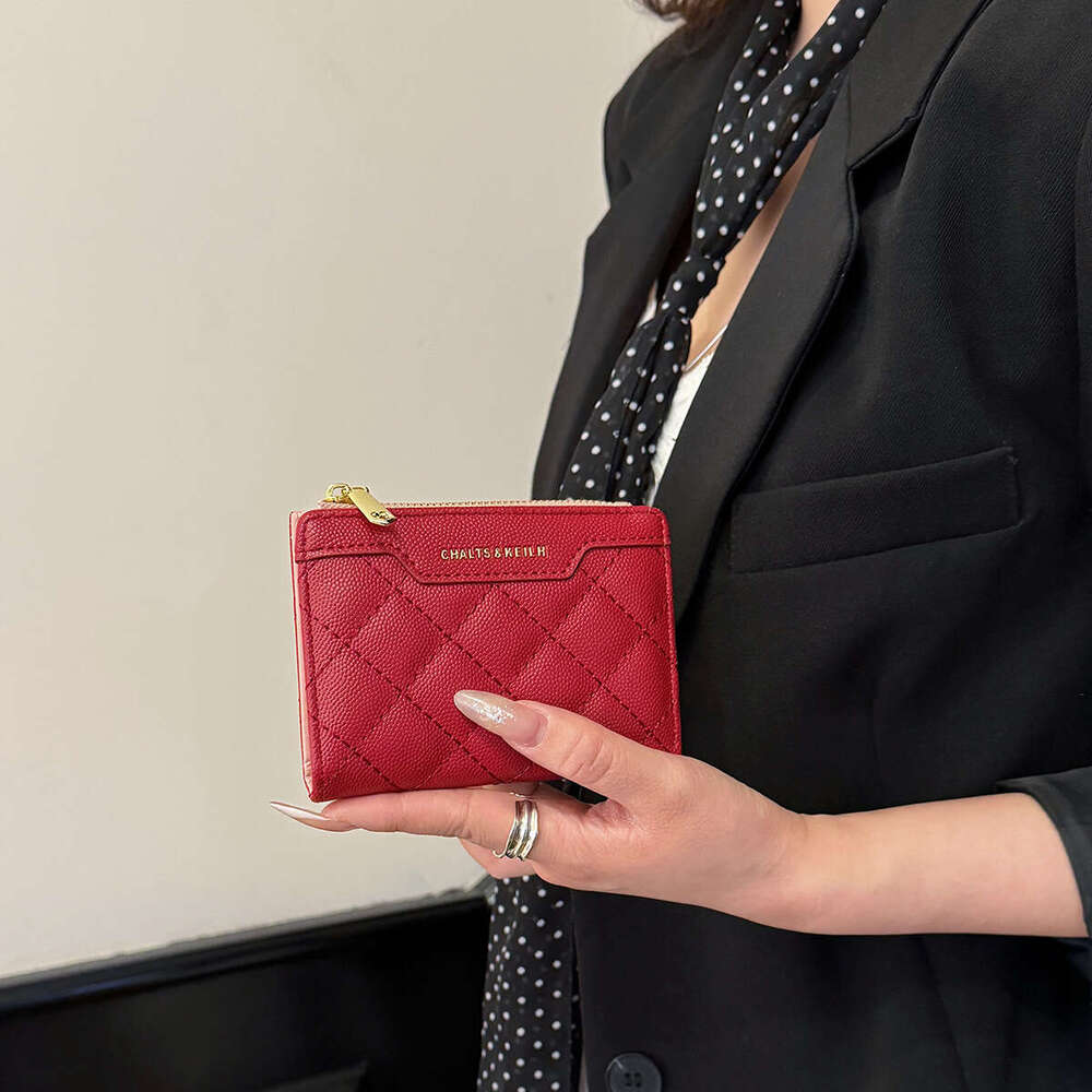 Fashion Women's Short Quilted Solid Color Multi-Card Slot Zipper Coin Purse Trendy Exquisite Wallet for Women