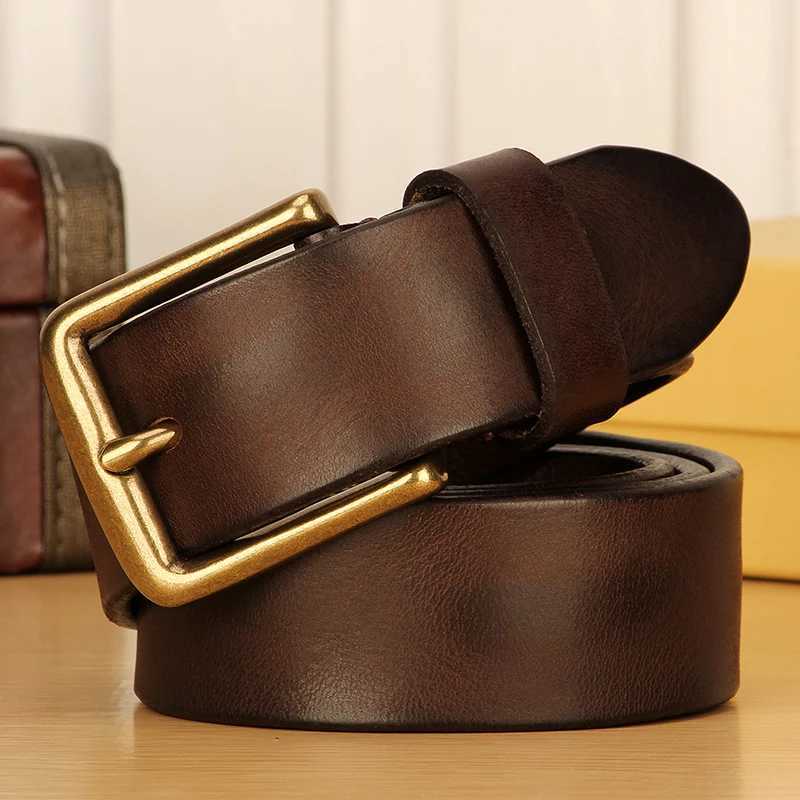 38mm Belt Male Leather Copper Buckle Handmade First Pure Cowhide Retro All-match Casual Jeans Soft Belt Heavy Duty Work Belt W250604