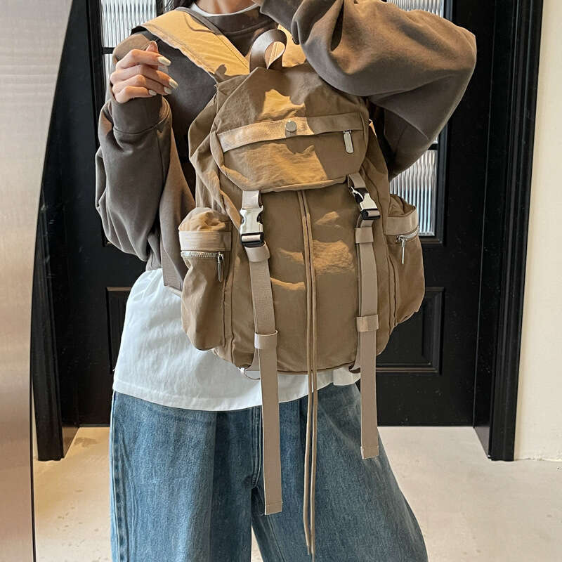 New Trendy Women's Large Capacity Solid Color Simple Student School Bag Multi-pocket Casual Travel Backpack