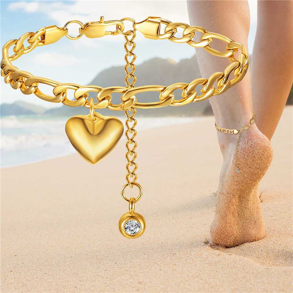 Anklet For Women Gold Color Stainless Steel Cuban Link Ankle Bracelets Summer 2022 Fashion Leg Chain Beach Foot Jewelry Ancklets W250604