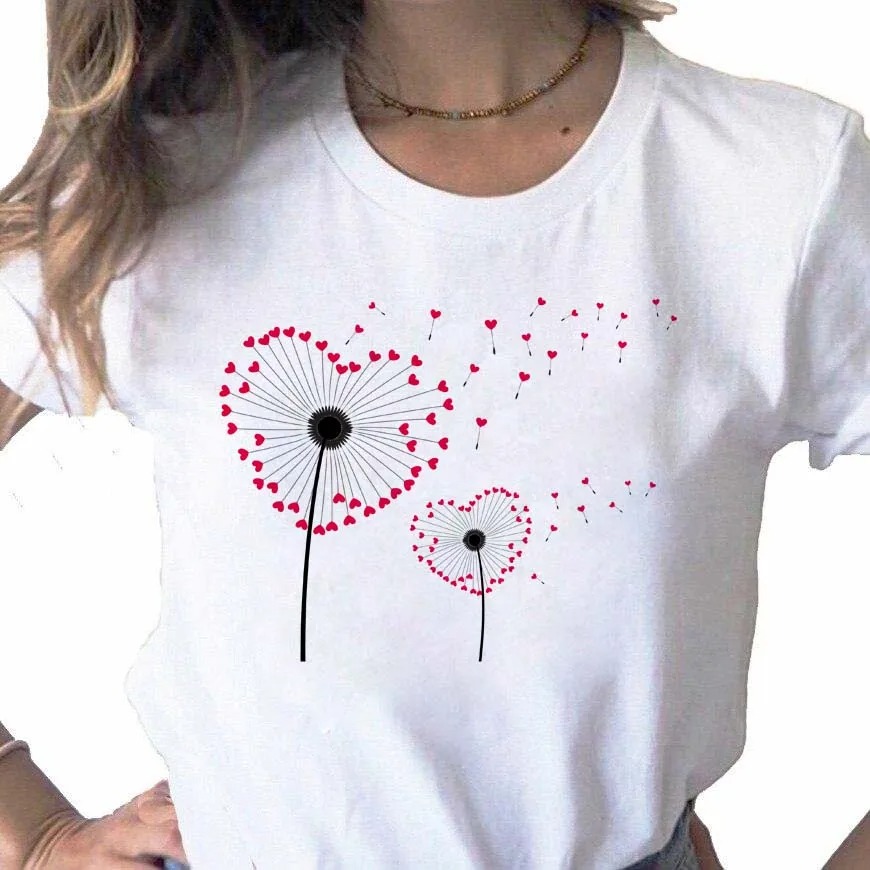 Women Print Clothes Dandelion Watercolor Dragonfly Love Female Designer Tops Tee Tshirt Fashion Print Cartoon Ladies Graphic T-Shirt