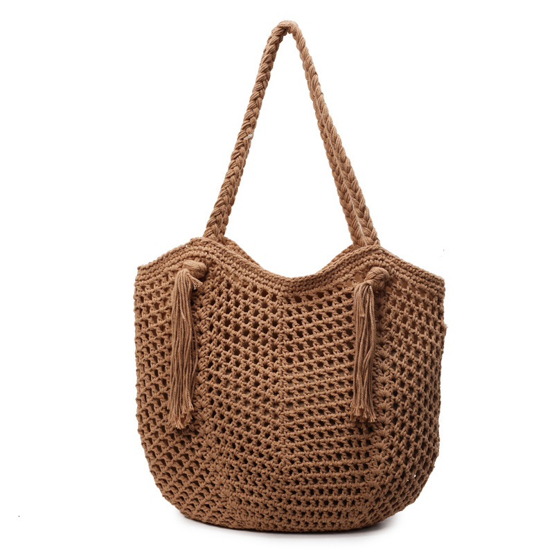 designer Casual Large Capacity Cotton Woven Bag New Hollow Out Straw Bag Lazy Style Shoulder Bag Vacation Beach Bag Women's Bag