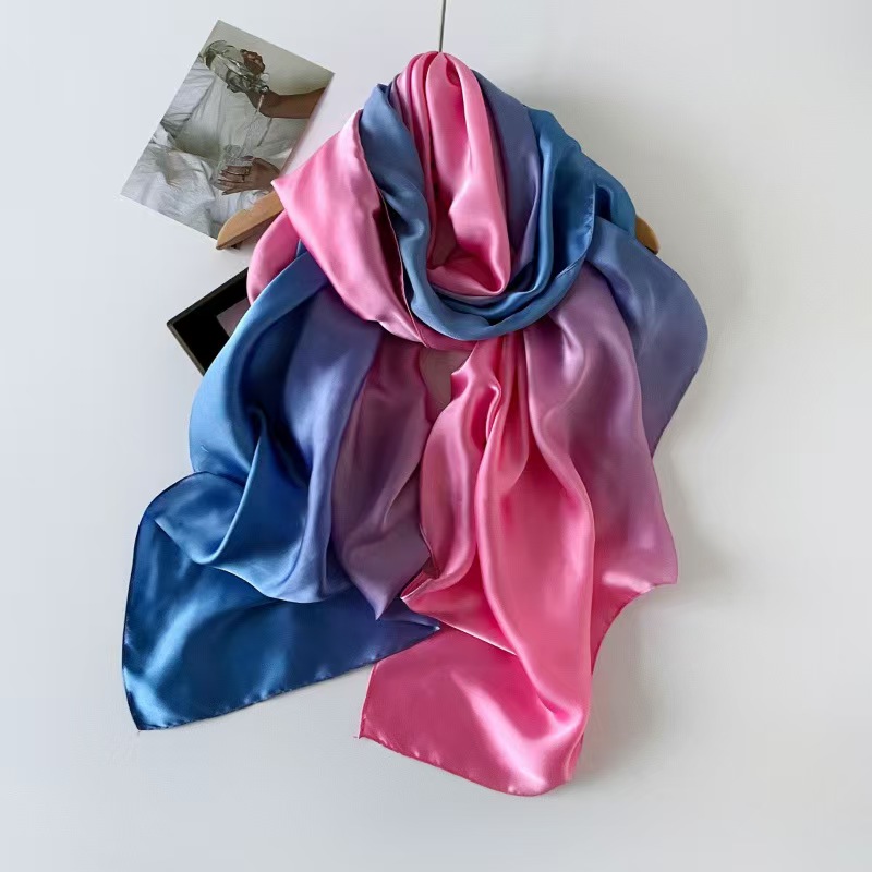 T885 gradient color solid color silk scarf all-match satin scarf lengthened headscarf temperament summer long women's shawl