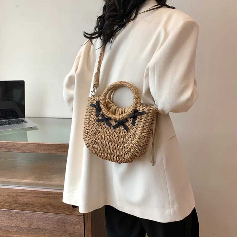 Straw Woven Bag Small Fragrant Style Sling Shoulder Crossbody Bag Hand-held Womens Bag Bow Design Beach Bag XJ250604