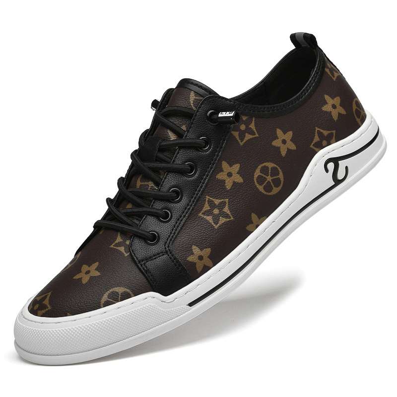 2025 Fashionable new casual shoes printed Lace-Up Low-top men's board shoes high quality trendy versatile shoes white brown black