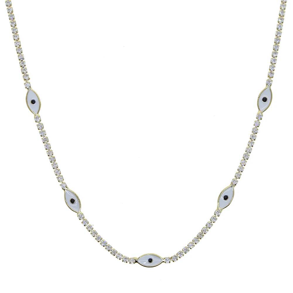 Short Sparking Cz Tennis Chain Chocker Necklace with Blue Evil Eye Charm Necklaces Fashion Women Collar Jewellery Femme