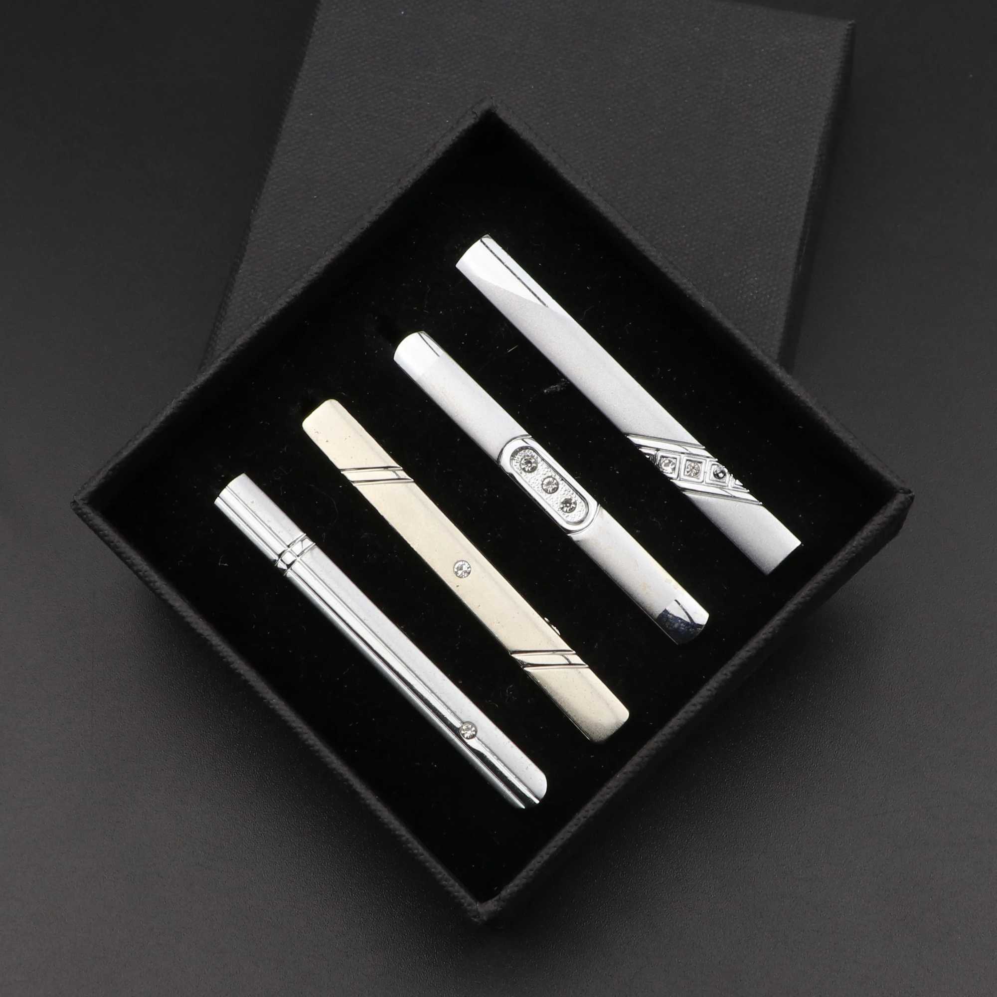 4pcs Mens Metal Tie Clip With Gift Box Bright Silver Color Chrome Stainless Steel Necktie Clips Pin Clasp Clamp Wedding Jewelry W250604