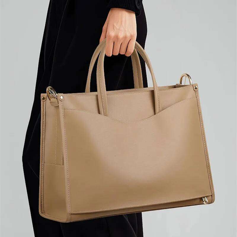 Business Genuine Leather Women's Handbags Shoulder Tote Bag Large Capacity Briefcase 2025 New Commute 14 Inch Laptop Bags