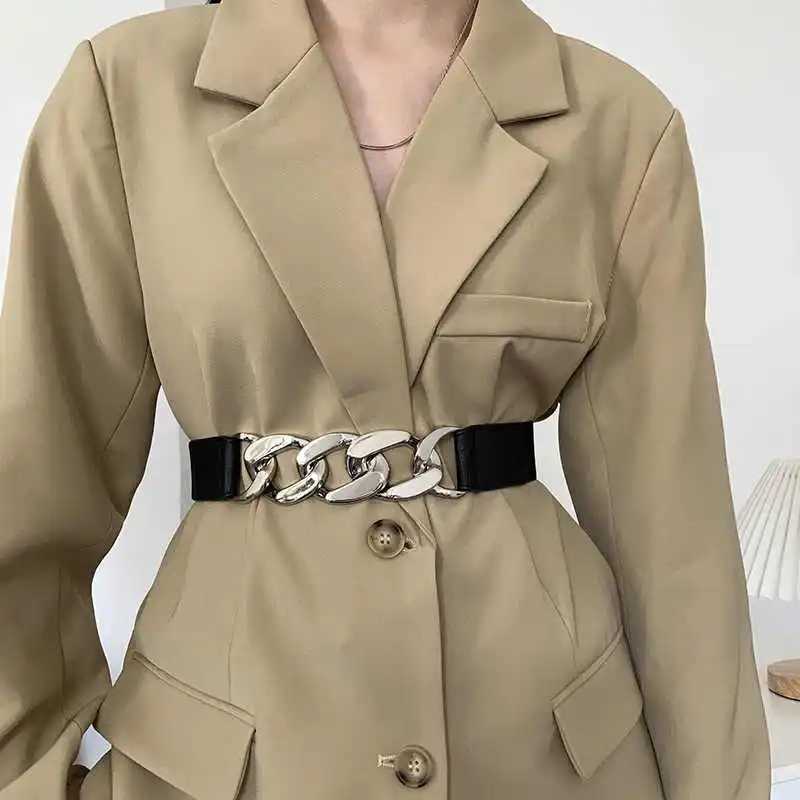 Waist Belt for Women Wide Version Black Elastic Stretchable Decorative Suit Shirt Waist Belt Black Fashion Ins Style Leather W250604