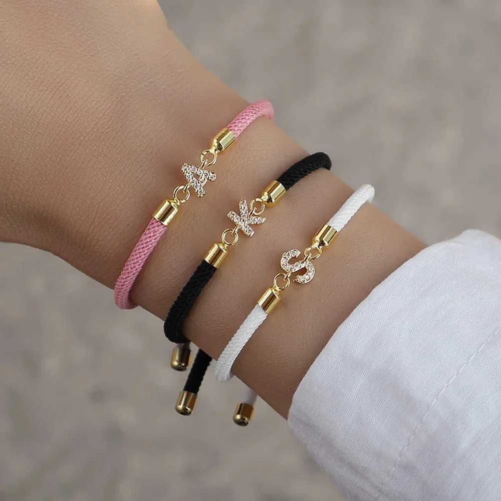 New Arrival New Brand Fashion Initial Letter Charm Bracelet Women Pave Zirconia A-Z Adjustable Rope Bracelet For Women Jewelry Gift V250604